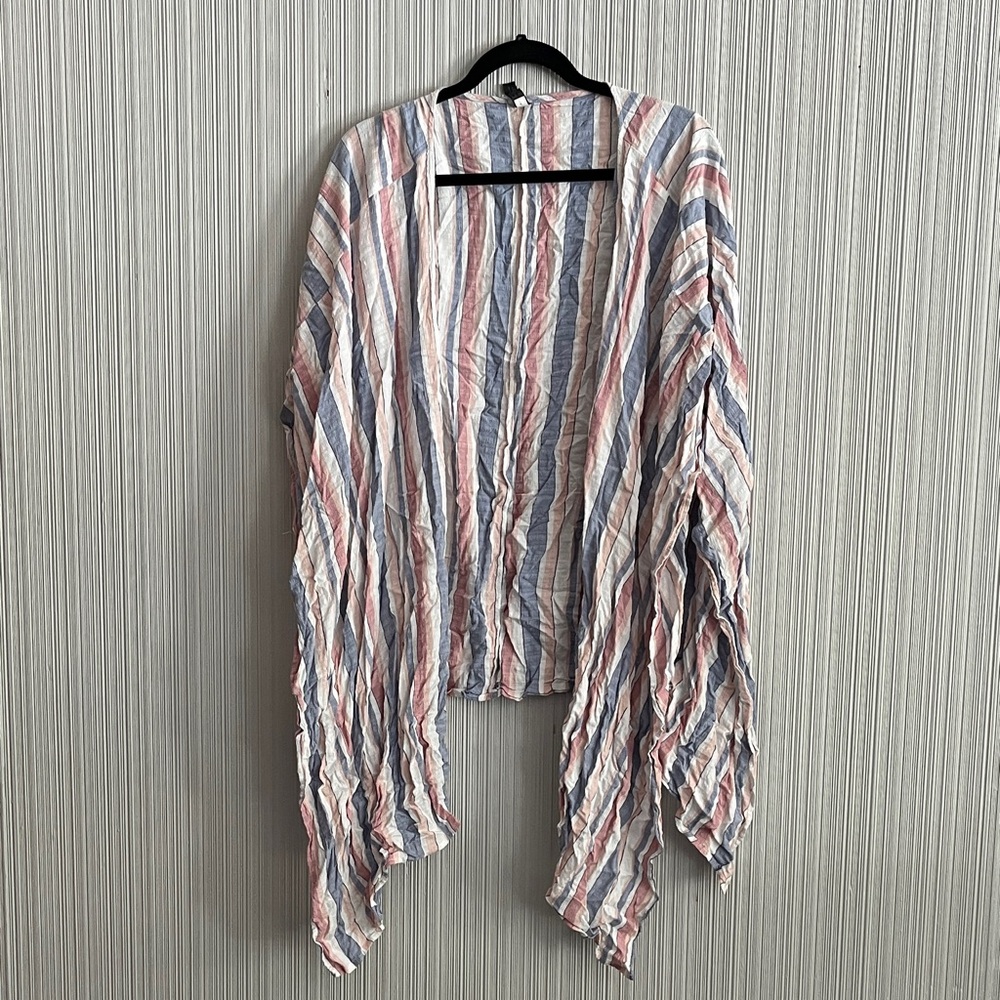 Lane Bryant Striped Lightweight Open Kimono - Blue, Pink, Cream